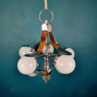 Mid-Century Metal Opaline Glass Pendant Light, Italy, 1960s-WQC-1175365