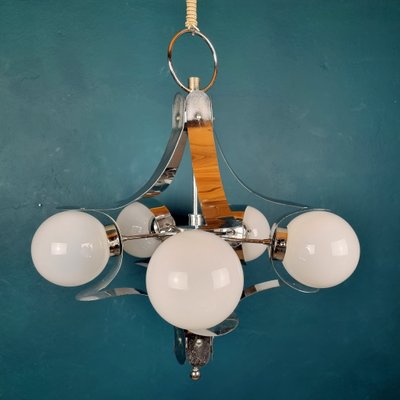 Mid-Century Metal Opaline Glass Pendant Light, Italy, 1960s-WQC-1175365