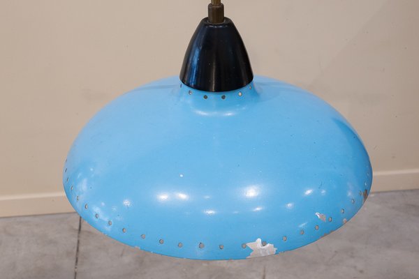 Mid-Century Metallic Roof Lamp Lacquered in Intense Blue, 1950s-UJE-1741696