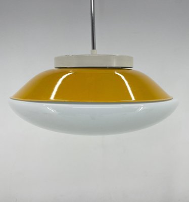 Mid-Century Milk Glass & Metal Ufo Pendant, Czechoslovakia, 1970s-TZ-1449429