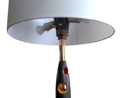 Mid-Century Minimalist Italian Wood and Brass Floor Lamp, 1950s-ES-722299