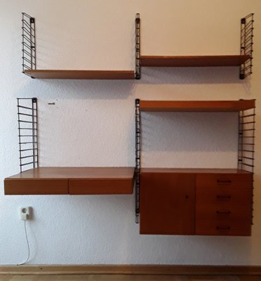 Mid-Century Minimalist Shelf System with Desk, Shelves, Closet and Drawers in Teak, 1960s-HOI-1702231