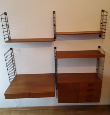 Mid-Century Minimalist Shelf System with Desk, Shelves, Closet and Drawers in Teak, 1960s-HOI-1702231