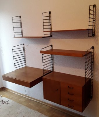 Mid-Century Minimalist Shelf System with Desk, Shelves, Closet and Drawers in Teak, 1960s-HOI-1702231