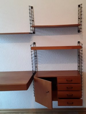 Mid-Century Minimalist Shelf System with Desk, Shelves, Closet and Drawers in Teak, 1960s-HOI-1702231