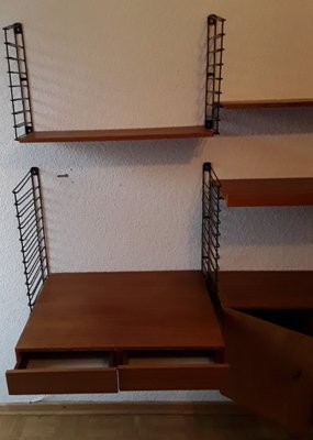 Mid-Century Minimalist Shelf System with Desk, Shelves, Closet and Drawers in Teak, 1960s-HOI-1702231