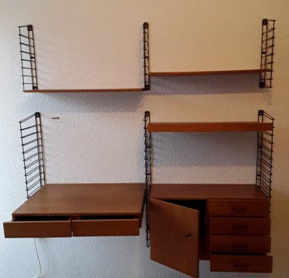 Mid-Century Minimalist Shelf System with Desk, Shelves, Closet and Drawers in Teak, 1960s-HOI-1702231