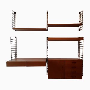 Mid-Century Minimalist Shelf System with Desk, Shelves, Closet and Drawers in Teak, 1960s-HOI-1702231