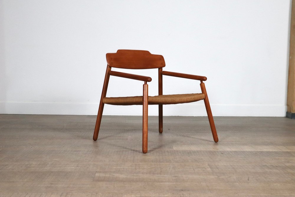 Mid-Century Minimalistic Easy Chair in Oak and Papercord, Finland, 1950s