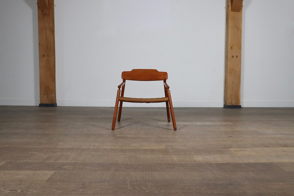 Mid-Century Minimalistic Easy Chair in Oak and Papercord, Finland, 1950s