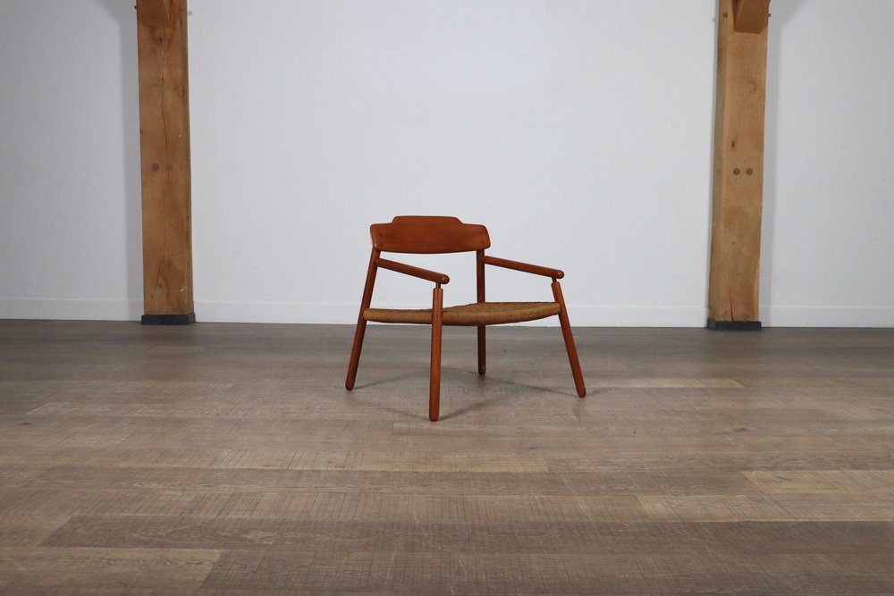 Mid-Century Minimalistic Easy Chair in Oak and Papercord, Finland, 1950s