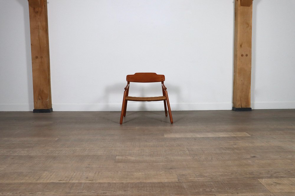 Mid-Century Minimalistic Easy Chair in Oak and Papercord, Finland, 1950s