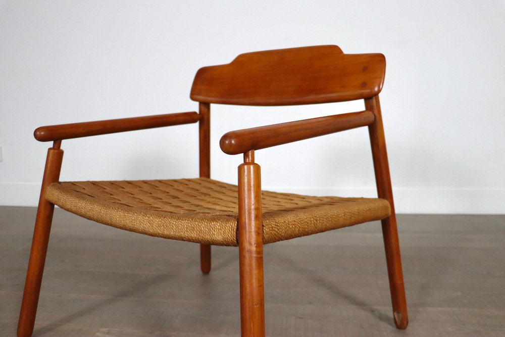 Mid-Century Minimalistic Easy Chair in Oak and Papercord, Finland, 1950s