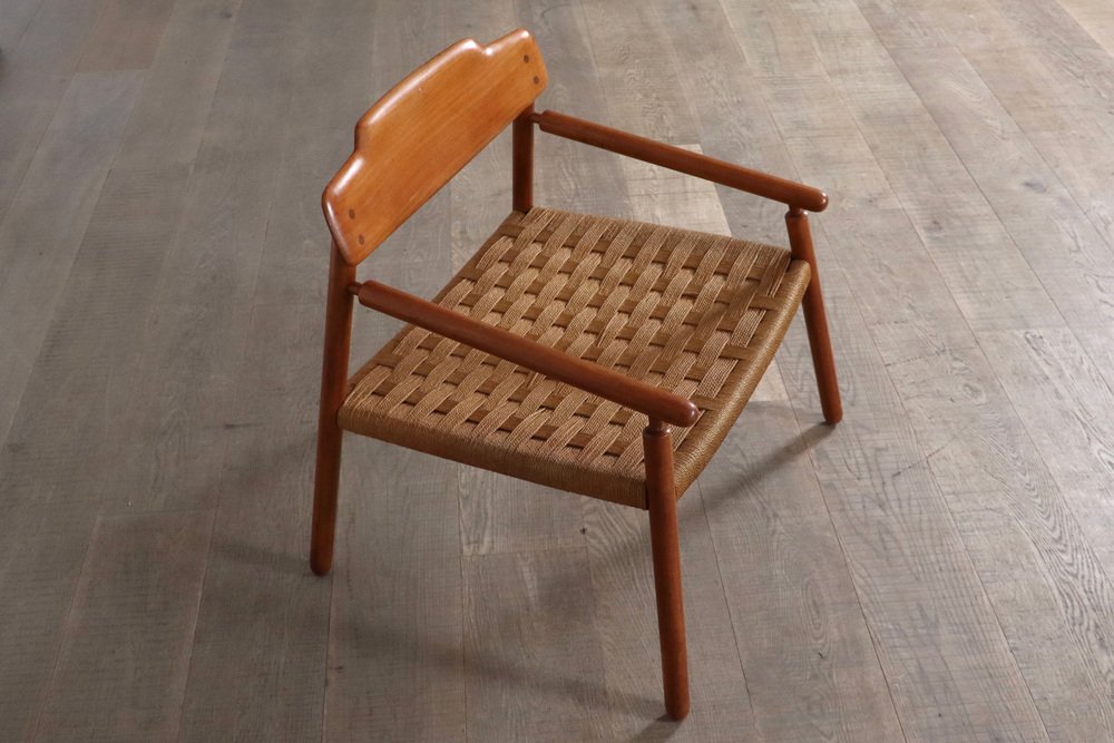 Mid-Century Minimalistic Easy Chair in Oak and Papercord, Finland, 1950s