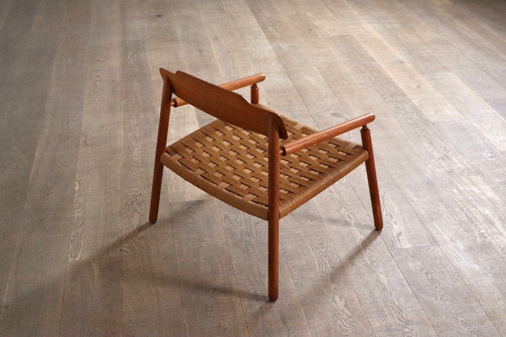 Mid-Century Minimalistic Easy Chair in Oak and Papercord, Finland, 1950s