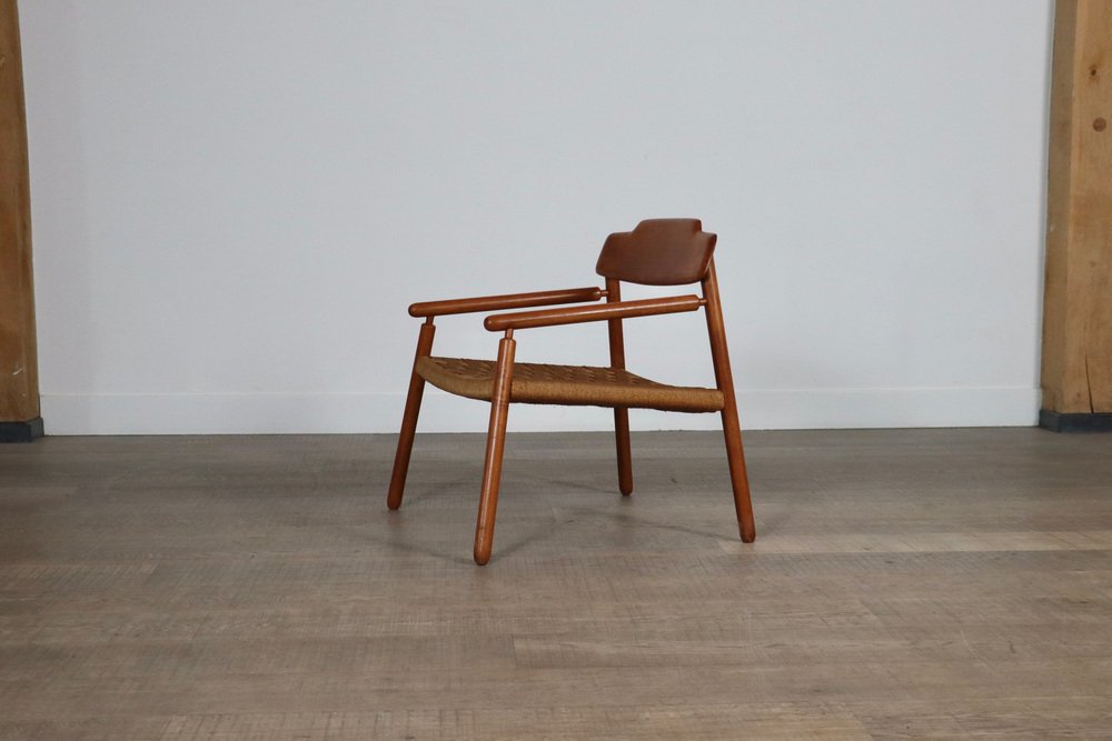 Mid-Century Minimalistic Easy Chair in Oak and Papercord, Finland, 1950s