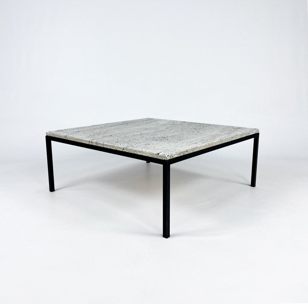 Mid-Century Minimalistic Steel and Travertine Coffee Table, 1960s