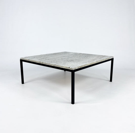 Mid-Century Minimalistic Steel and Travertine Coffee Table, 1960s