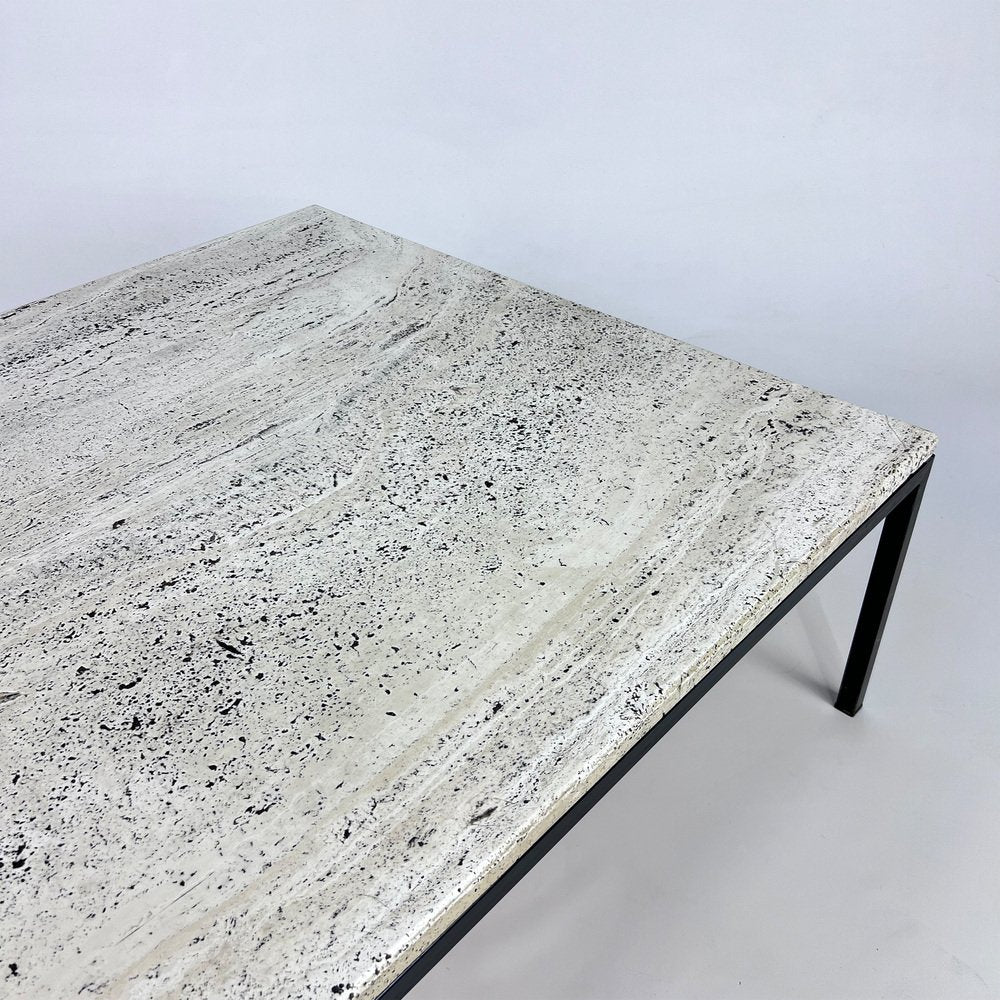 Mid-Century Minimalistic Steel and Travertine Coffee Table, 1960s