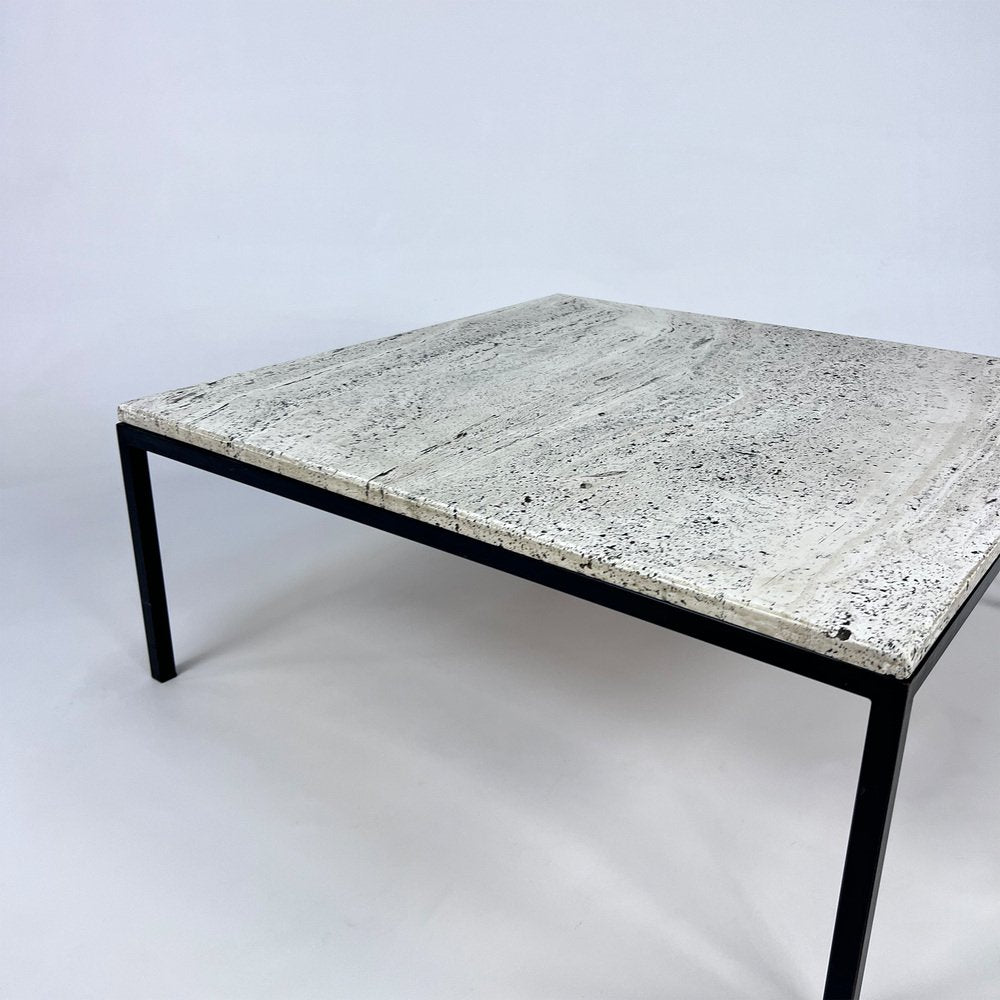 Mid-Century Minimalistic Steel and Travertine Coffee Table, 1960s