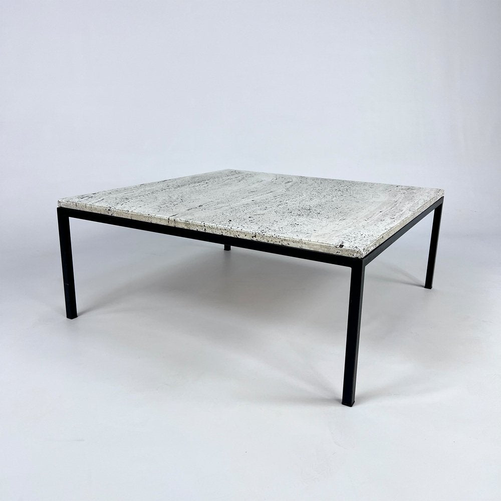 Mid-Century Minimalistic Steel and Travertine Coffee Table, 1960s