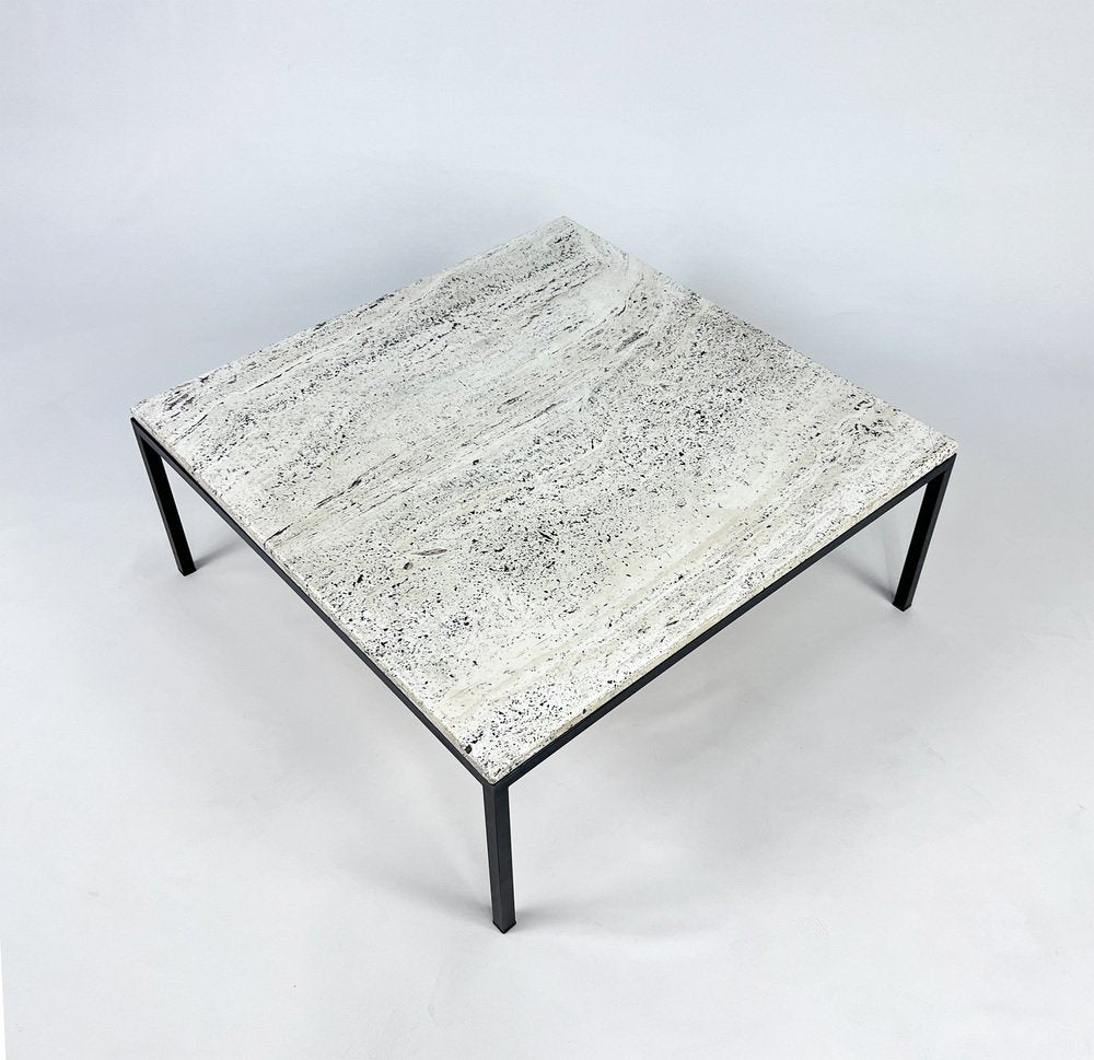 Mid-Century Minimalistic Steel and Travertine Coffee Table, 1960s