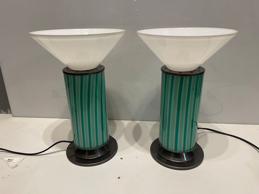 Mid-Century Mint Green Murano Glass Table Lamps, Set of 2-JJC-1005127