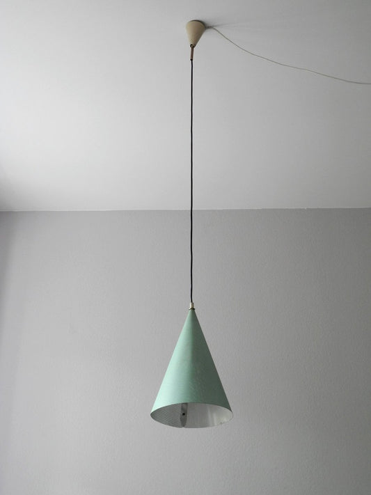 Mid-Century Mint Green Perforated Metal Pendant Lamp