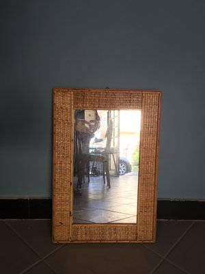 Mid-Century Mirror with Wicker and Bamboo Weaving, 1950s-GGK-702582