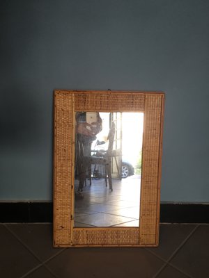 Mid-Century Mirror with Wicker and Bamboo Weaving, 1950s-GGK-702582