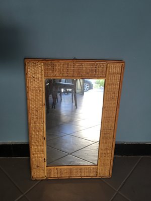 Mid-Century Mirror with Wicker and Bamboo Weaving, 1950s-GGK-702582