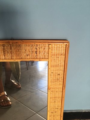 Mid-Century Mirror with Wicker and Bamboo Weaving, 1950s-GGK-702582