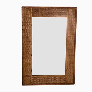 Mid-Century Mirror with Wicker and Bamboo Weaving, 1950s-GGK-702582