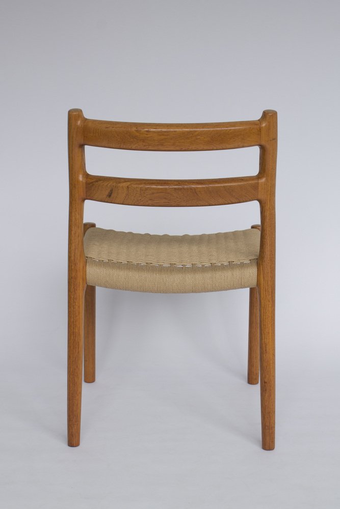 Mid-Century Model 84 Dining Chairs in Teak with Papercord Seats by Niels O. Møller for J.L. Moller, 1970s, Set of 6