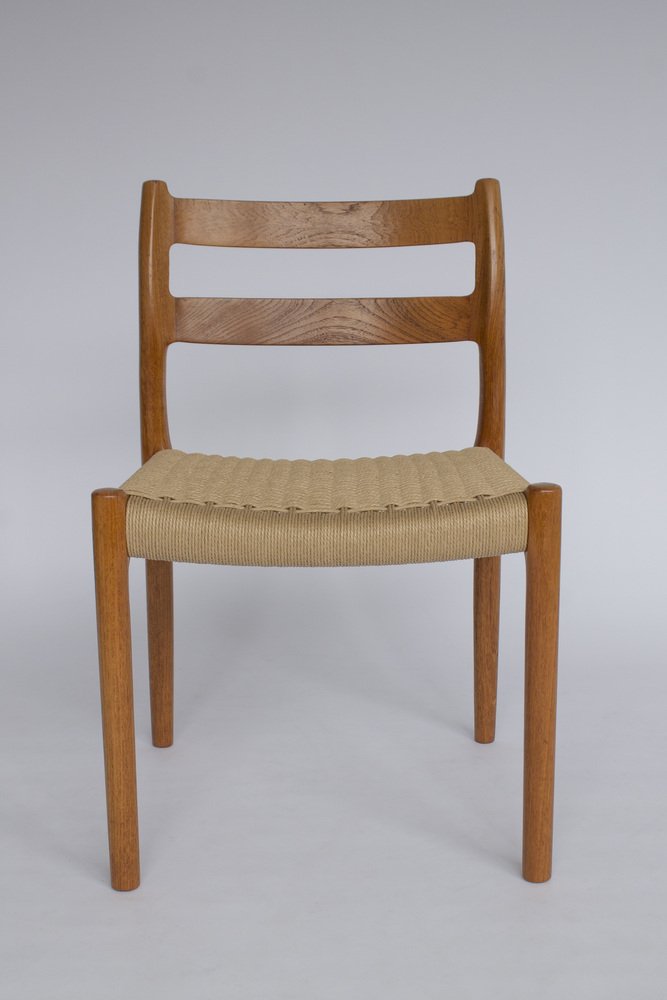 Mid-Century Model 84 Dining Chairs in Teak with Papercord Seats by Niels O. Møller for J.L. Moller, 1970s, Set of 6