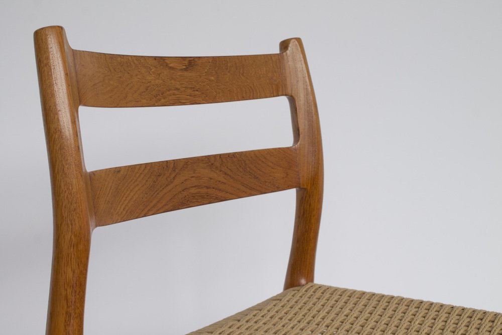 Mid-Century Model 84 Dining Chairs in Teak with Papercord Seats by Niels O. Møller for J.L. Moller, 1970s, Set of 6