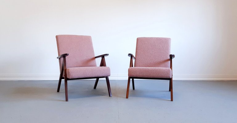 Mid-Century Model B 310 VAR Easy Chairs in Dusty Pink Bouclé, 1960s, Set of 2-MTQ-1713175