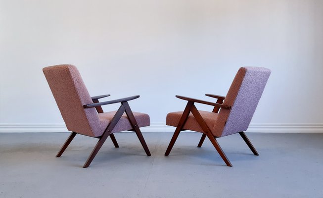 Mid-Century Model B 310 VAR Easy Chairs in Dusty Pink Bouclé, 1960s, Set of 2-MTQ-1713175