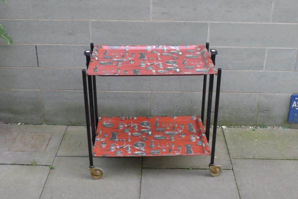 Mid-Century Model Dinett Folding Serving Trolley with Motifs of Pewter Tableware from Bremshey & Co., 1950s-VRE-712938