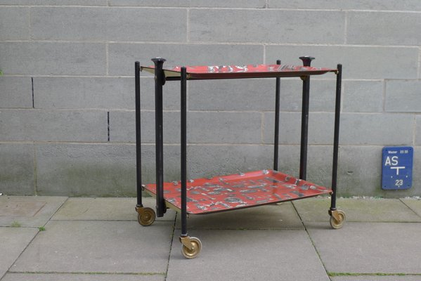 Mid-Century Model Dinett Folding Serving Trolley with Motifs of Pewter Tableware from Bremshey & Co., 1950s-VRE-712938