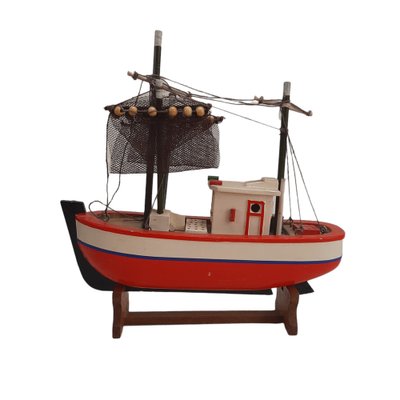 Mid-Century Model of a Wooden Boat with Sails-TCS-1264445