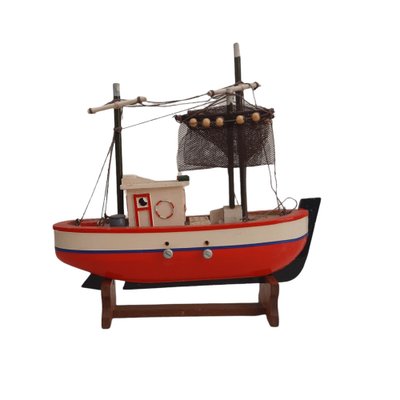 Mid-Century Model of a Wooden Boat with Sails-TCS-1264445