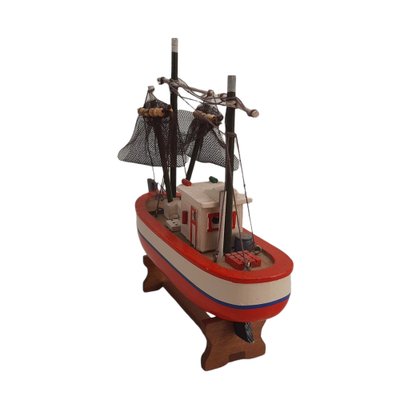 Mid-Century Model of a Wooden Boat with Sails-TCS-1264445