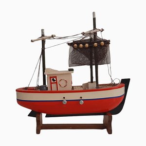 Mid-Century Model of a Wooden Boat with Sails-TCS-1264445