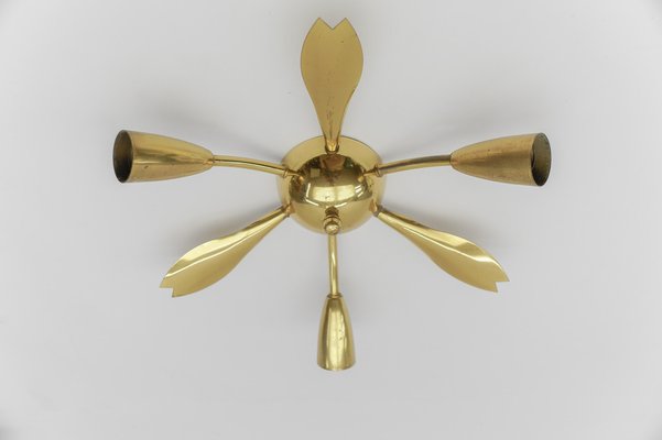 Mid-Century Modern 3-Armed Brass Sputnik Hanging Lamp, Austria, 1950s-KQB-1803939