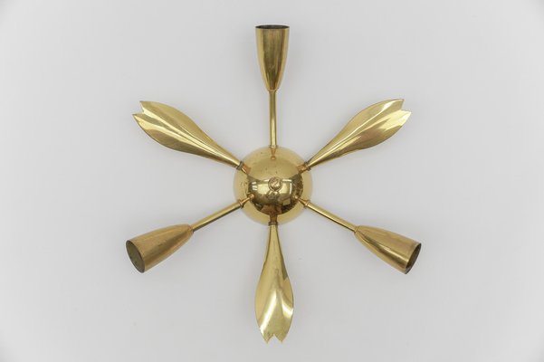 Mid-Century Modern 3-Armed Brass Sputnik Hanging Lamp, Austria, 1950s-KQB-1803939