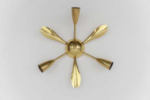 Mid-Century Modern 3-Armed Brass Sputnik Hanging Lamp, Austria, 1950s-KQB-1803939