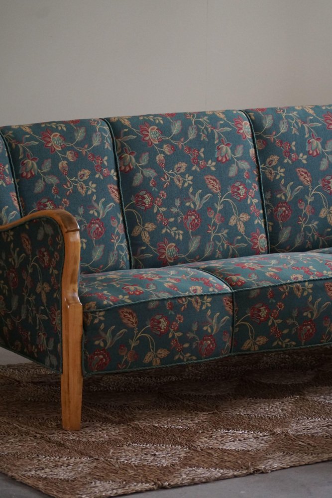 Mid-Century Modern 3-Seater Sofa in Beech and Fabric, Denmark, 1960s