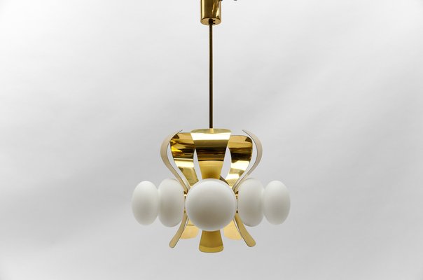 Mid-Century Modern 5-Arm Orbit Lamp in Gold and Opaline Glass, 1960s-KQB-1766257