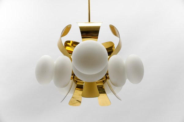 Mid-Century Modern 5-Arm Orbit Lamp in Gold and Opaline Glass, 1960s-KQB-1766257